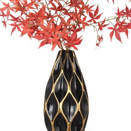 ZJMTOCYU Elegant Black Ceramic Vase with Gold Accents for Home Decor, Stylish Decorative Design, Indoor Use
