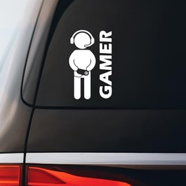 Gamer Stick Figure Decal Notebook Car Laptop 3.5"x5.5" (White)