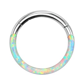 RL ROSARY LAND 16G 10mm G23 Titanium Nose Ring Hoop for Women, White Opal Septum Rings