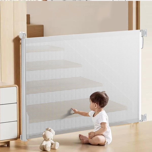 Retractable Baby Gate,Pet Proof Gate Indoor,Punchable/Latex,Mesh Baby Gate for Cats/Small