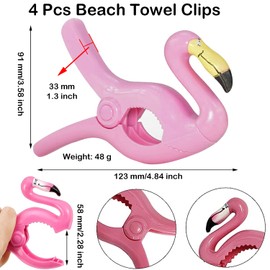 Paifeancodill Beach Towel Clips, 4 Pcs Flamingo Towel Clips for Beach Chairs Plastic Lounge Chair Towel Clips, Beach Chair Clips Clothespin Pool Clips for Lounge Chair(Light Pink+Dark Pink Flamingo)