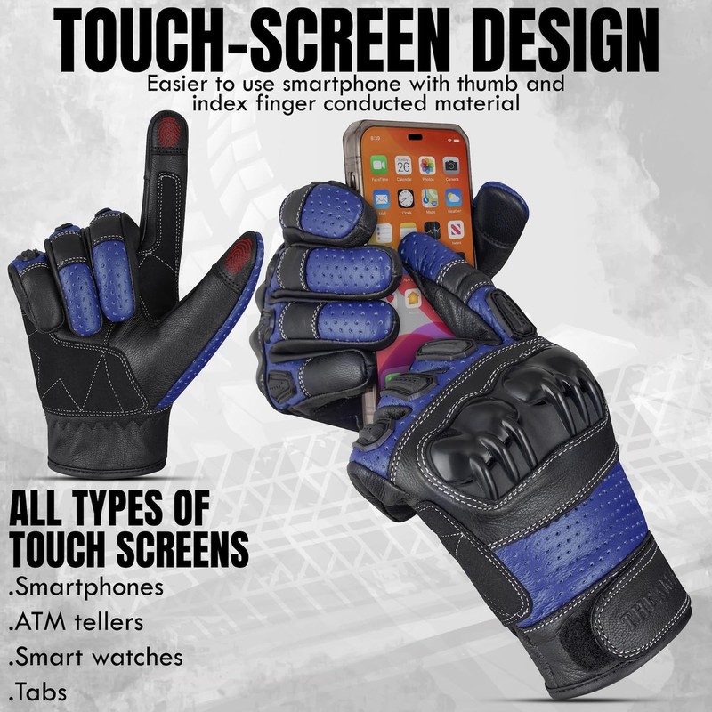The AMA LOOK Leather Motorbike Gloves, Knuckle Protective Touchscreen Motorcycle