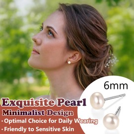 Silvora Freshwater Cultured Bread Pearl/Baroque Shaped Pearl Stud Earrings Hanging Pearl Earrings Classic Pearl Stud Earrings Ear Cuff for Women Girls, Sterling Silver, Pearl