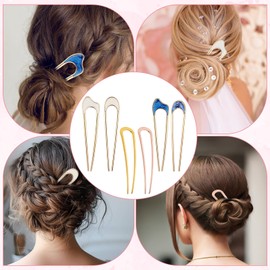 Set of 6 French Twist Hair Pins, Large U-shaped Metal Pins for Women Hair Buns, Gold Vintage Hair Fork for Thick and Thin Hairstyles, Classic Pattern