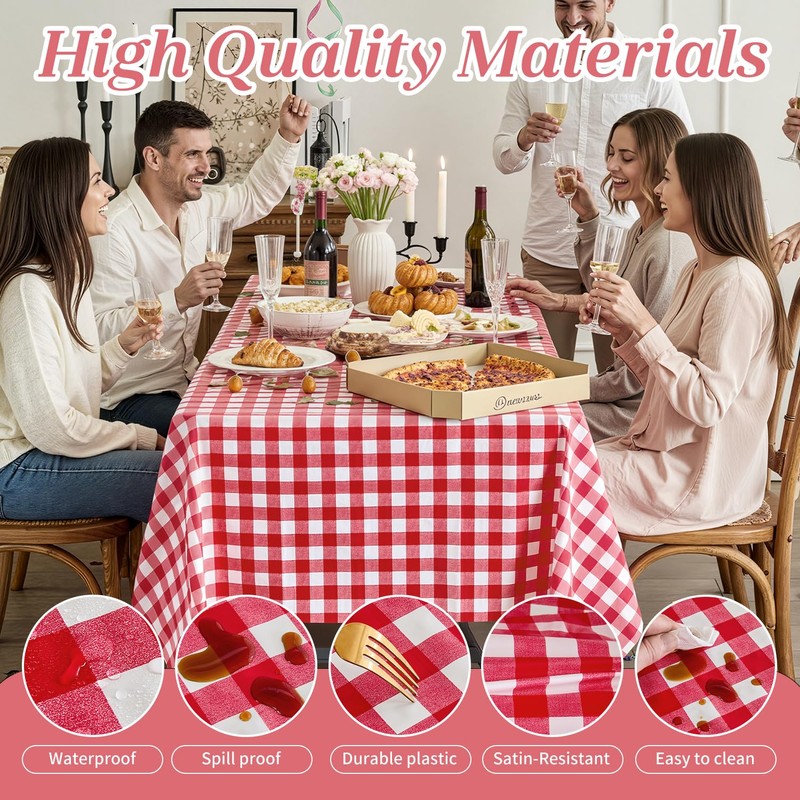 Spring rain 4 Pack Red and White Checkered Tablecloth 54x108