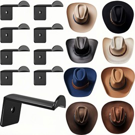 YVYAVGE 8 Pack Hat Hooks for Wall,Heavy-Duty Adhesive Cowboy Hat Rack Organizer - Rustproof Cap Holder for Baseball Caps,Cowboy Hat Hanger,Western Hat Holder,Western Room Decor (Black)