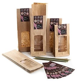 Logbuch-Verlag 10 Cookie Bags with Window & Foil Insert + Sticker Merry Christmas for Labelling - Pastry Bag Christmas