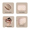 Makeup Pouch, Cosmetic Pouch, Checkered Pattern, Pink, PU Leather, Dividers,