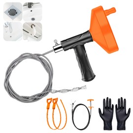 Drain Snake Auger 33 Feet, Plumbing Snake Drain Hair Clog Removal Tool, Heavy Duty Toilet Snake Auger, Sink Unclogger Drain Cleaner Tool for Bathroom Kitchen Tub Shower Drain Clog Remover with Gloves