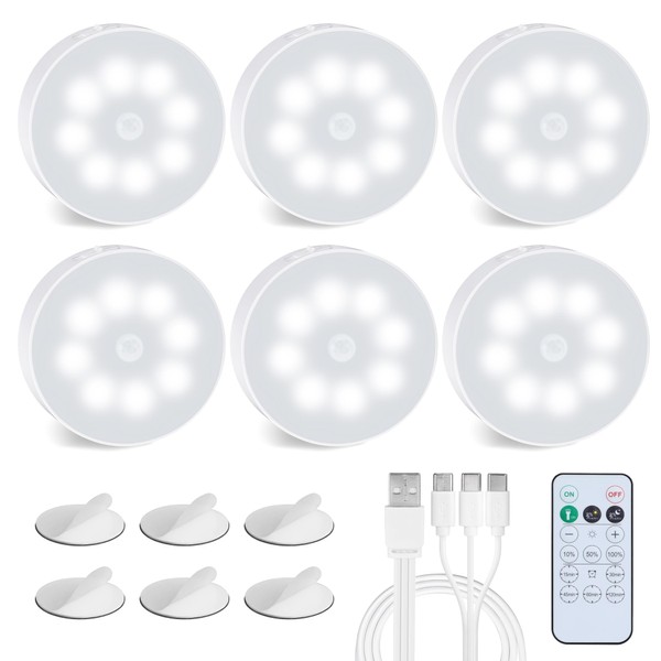 EverBrite 6 Pack Puck Lights with Remote, Closet Lights Wireless,