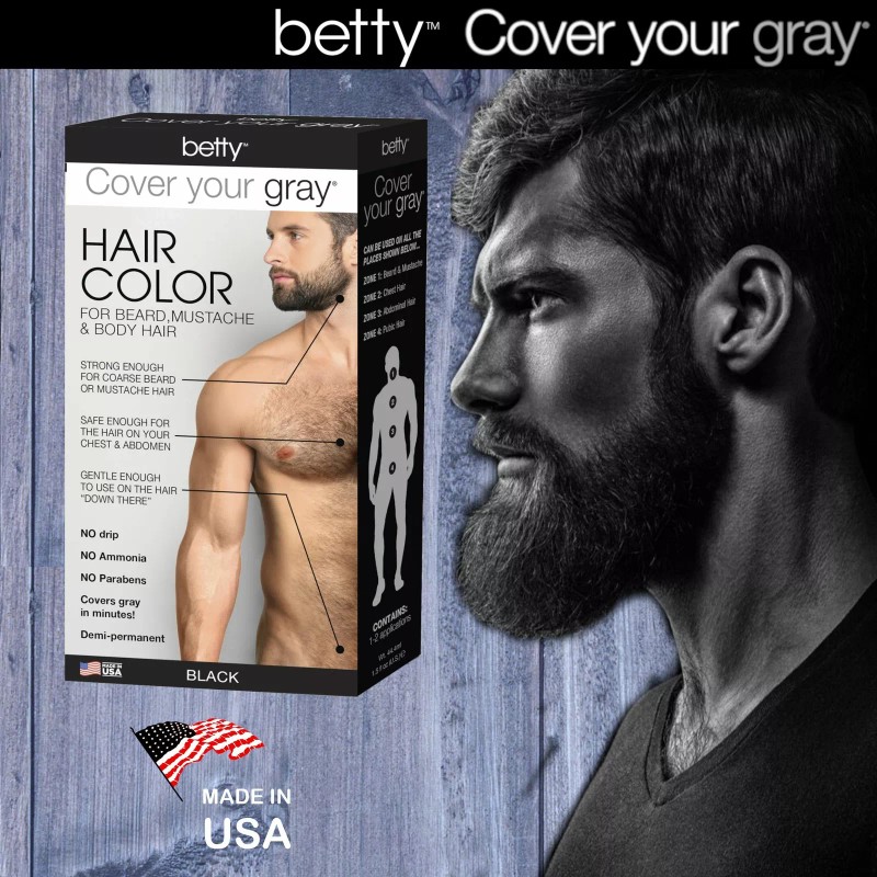 Betty Cover Your Gray Mens Hair Color for Beard, Mustache