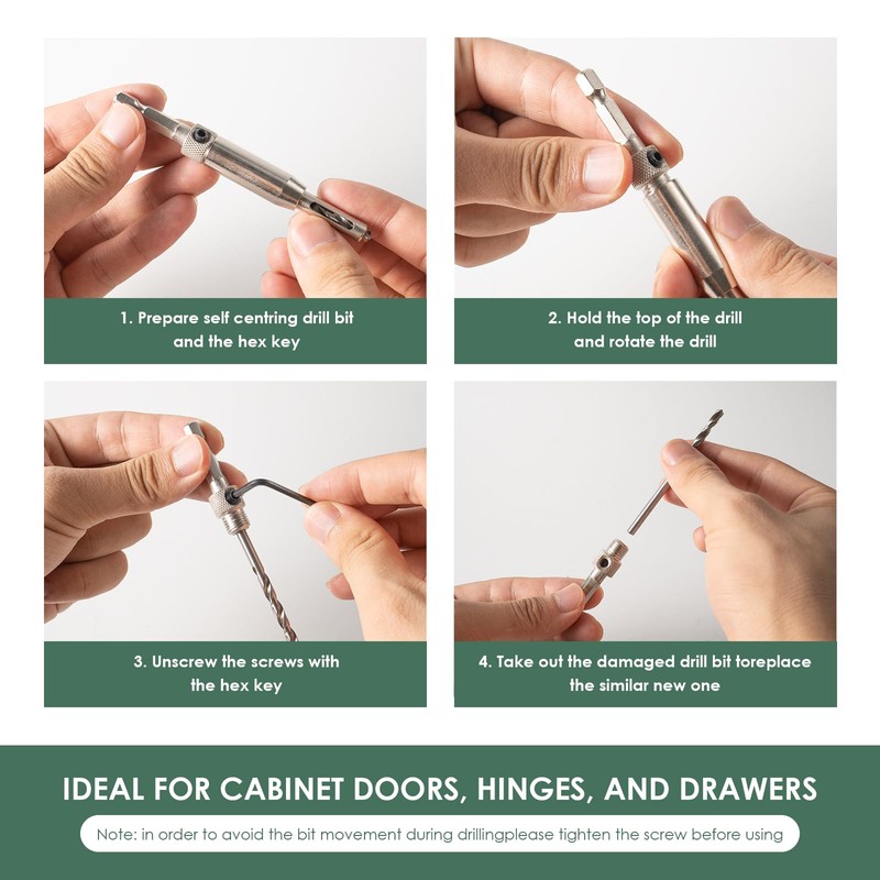 Hinge Drill Bit Set 5PCS – Self Centering Woodworking Hole