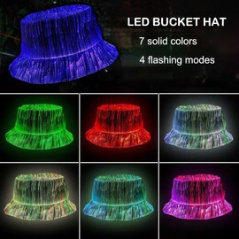 deemeela LED Bucket Hat, Light Up Glow Hat with 7 Colors, USB Rechargeable Rave Fisherman Cap for EDM Festival Party