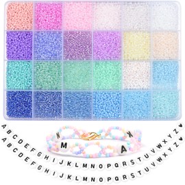 Yholin 2mm Glass Seed Beads, 12/0 Small Pony Beads Jewelry Friendship Bracelet Making Kit, Tiny Waist Letter Beads, DIY Art Craft Gifts