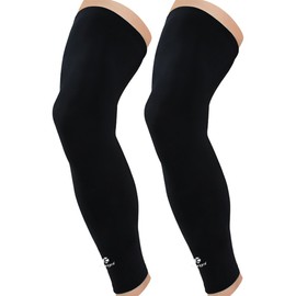 Kuangmi Compression Full Leg Sleeves for Cycling, Basketball, Sport Supports and Recovery and UV Protection 1 Pair (Black, X-Large)