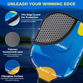 U-pick 2024 Pickleball Paddle, Lightweight Fiberglass Surface Racket with Pickleball Bag & Pickleball Balls, Easy Control Pickleball Paddles Set of 2 for Pros, Beginners, Kids, Men, Women