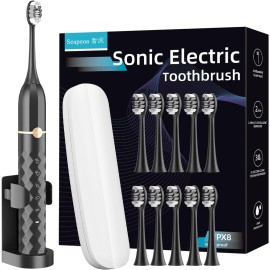 Seapeoa Sonic Electric Toothbrush Equipped with 10 Brush Heads and Travel Case