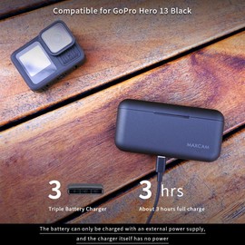 MAXCAM Power Triple Battery Charger for GoPro Hero 13 Enduro Battery Black