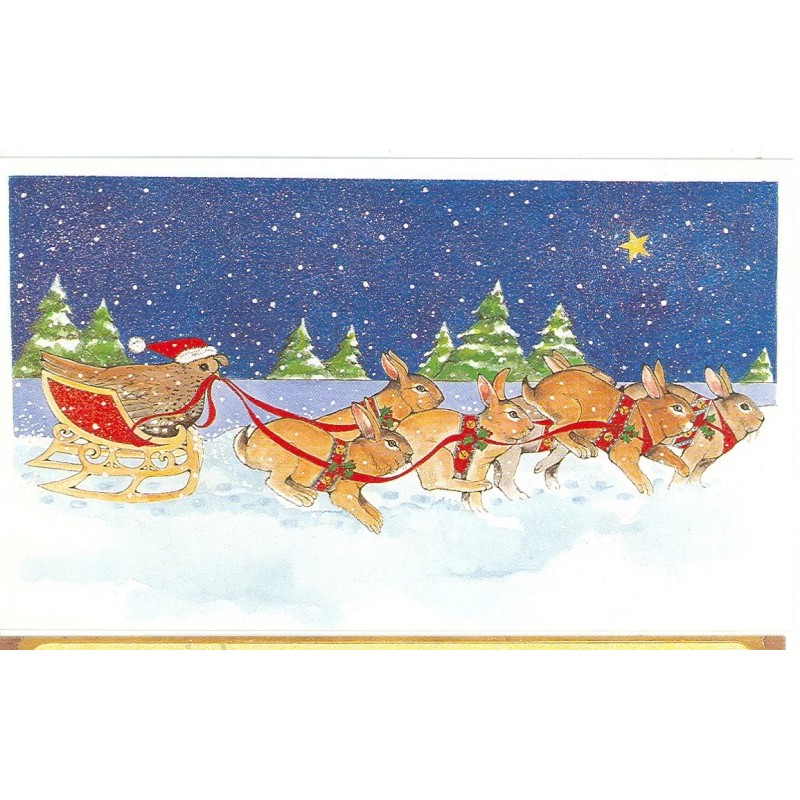 CHRISTMAS GREETING RABBITS PULLING PIGEON CHING ORIGINAL (X-30)