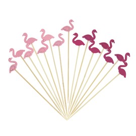 Minisland Pink Red Flamingo Cocktail Picks, 5 Inch Long Bamboo Fancy Toothpicks for Appetizers, Decorative Summer Tropical Hawaiian Party Food Drinks Garnish Fruit Skewer Sticks 100 Counts - MSL175