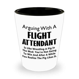 Art by Chelsydale Funny Gifts for Flight Attendant Shot Glass Tequila Shotglass Novelty Drinkware - Cabin Crew Steward Stewardess Air Host Airline Aviation Cute Gag Idea - Arguing is Like Wrestling