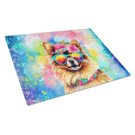 Caroline's Treasures DAC2538LCB Pomeranian Hippie Dawg Glass Cutting Board Large Decorative Tempered Glass Kitchen Cutting and Serving Board Large Size Chopping Board