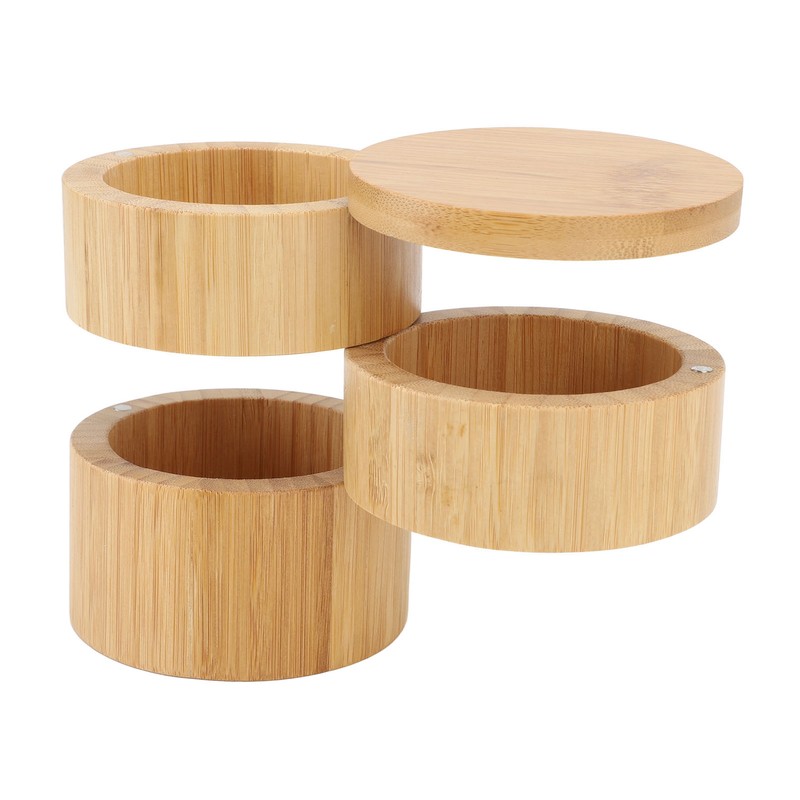 Home 3 Tier Bamboo Wood Container 3 Tier Seasoning Container