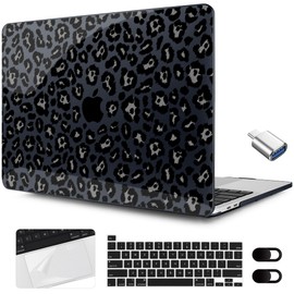 MEEgoodo for MacBook Pro 13 inch Case 2022 2021 2020 A2338 M2/M1 A2251 A2289 with Touch ID,Clear Laptop Hard Shell Cases with Keyboard Webcam Cover&Trackpad Film & Type C Adapter, Snow Leopard Texture