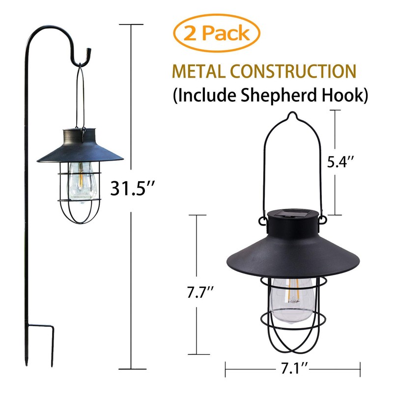 2 Pack EKQ Hanging Solar Lights Lantern Lamp with Shepherd