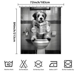 Focal20 Funny Dog Shower Curtains, Cool Dog Read Book Shower Curtain, Fun 72 x 84 Inch Pet Puppy Waterproof Shower Curtains with Metal Hooks for Bathroom Decor