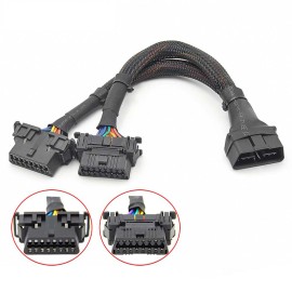 OBD2 Splitter Extension Cable for Car Diagnostics – 16-Pin Male to Dual Female Adapter for ELM327 and HUD Devices