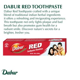 Dabur Red Toothpaste for Fresh Breath & Gum Health - Dentifrice for Oral Strong Teeth - for Stains & Protects Gums - for Complete Oral Hygiene - Ayurvedic Toothpaste - 200g Pack