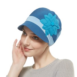 Sombrero de bambú de moda para mujer, uso diario con visera de ala, sombreros para pacientes con quimioterapia y mujeres, Azul claro, Talla única