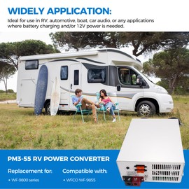 PM3-55 RV Power Converter Fits for WFCO WF-9855 & WF-9800 Series, 55A 110V AC to 12V DC Converter Charger, Adjustable 13.2V-16.5V Compatible with RV, Marine