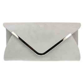Girly Handbags Womens Envelope Faux Suede Clutch Bag (Grey)