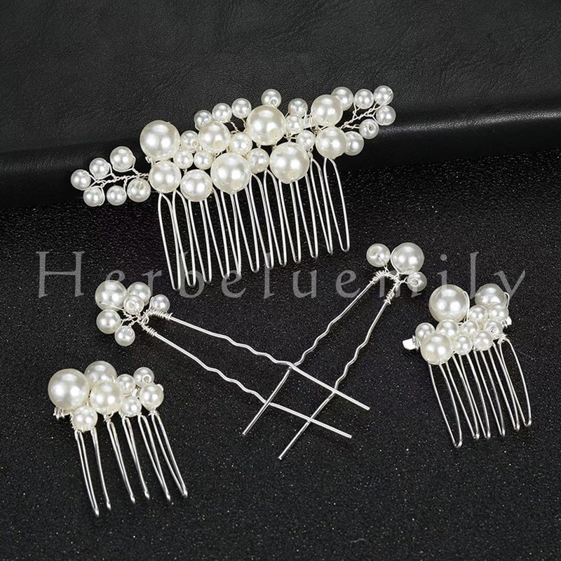 Herbeluemily Hair Ornament, Headdress, Hair Accessories, Hair Pin, Pearl, 5-piece