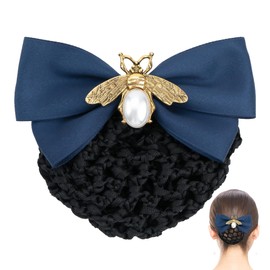 CAIRIAC Hair Snood Net Barrette Clip Bow Bowknot Decor Bee Hairclip Barrette Hair Clip Satin Hair Bun Bow with Net, Black Hair Net with Bow Hair Accessories Gift for Lady Women Dancer Office