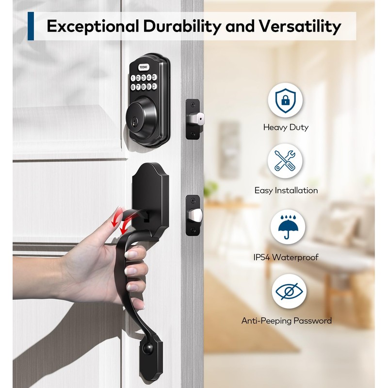 TEEHO Keyless Entry Door Lock Deadbolt with Handle Set, Electronic