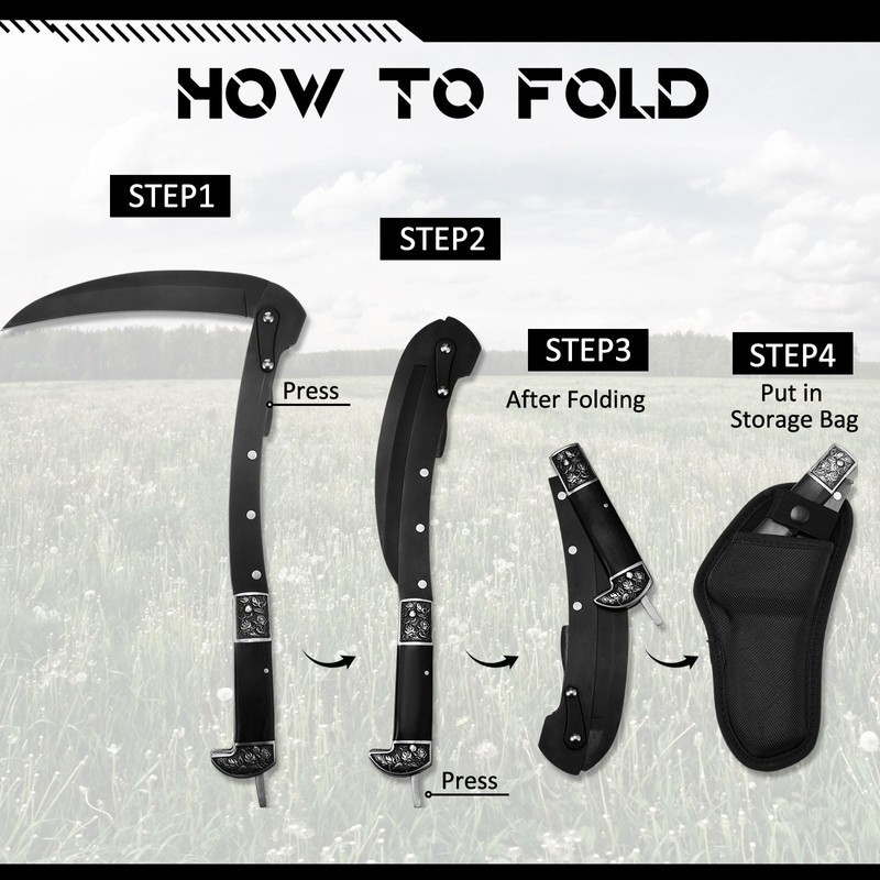 WILLBOND Black Sharp Folding Sickle Garden Tool Portable Safety Grass