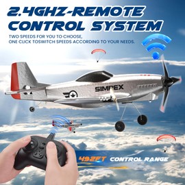 SIMREX RC Plane for Kids - 2.4GHz 3-Channel Remote Control Airplane Toy with 6-Axis Gyro, 2 Speeds, 2 Batteries, RC Foam Glider - Gift for Boys & Girls