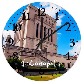 Wood Wall Clock Silent Non-Ticking Large Numbers Battery Operated Skyline Indianapolis City Landscape Beautiful Wall Clocks Contemporary Cityscape Wall Decor for Girls Room Home Above Fireplace 12"