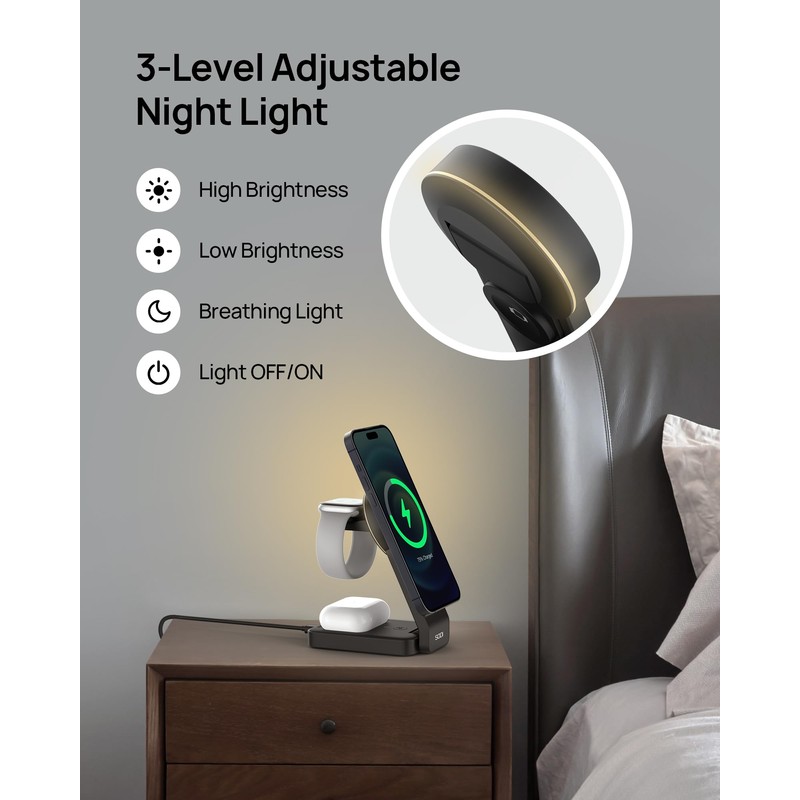 SODI Qi2 Compatible Magnetic 3-in-1 Wireless Charging Station