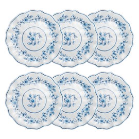 UPware Blue and White Floral Melamine Dinner Plate Set, Flower Shaped Plates with Beaded Edge for Main course, Pasta, and Salad, BPA-Free, Dishwasher Safe, Blue, 10.5 Inch, Set of 6