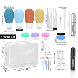 Juego de 18 Botellas De Viaje De Silicona, botellas a prueba de fugas de 3 onzas/90 ml con etiqueta botellas de viaje portátil, sin BPA, kit de viaje recargable, travel essentials (Estilo C)