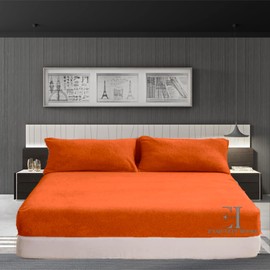Teddy Fleece Fitted Bed Sheet Extra Deep 30cm Teddy Fleece Warm and Cosy Tangerine Fitted Bed Sheet King 150cm x 200cm + 30cm Approximate