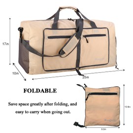 Woogwin Travel Duffel Bag Large Foldable Waterproof Overnight Bag for Beach Swim Bags Pool Sports Gym, 60L Khaki, Large Duffle Bags