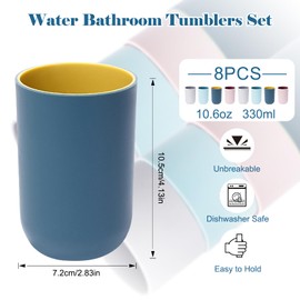 IUMLXJO 8PCS Bathroom Cups, 330ml Unbreakable Plastic Toothbrush Holder Cup Reusable Dishwasher Safe Bathroom Tumblers Toothpaste Holder, Drinking Mouthwash Cup Portable for Family Travel Camping