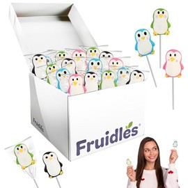 Fruidles Penguin Lollipops and Candy Rings Suckers, Fat-Free, Individually Wrapped (Penguin Lollipops, 24-Pack)
