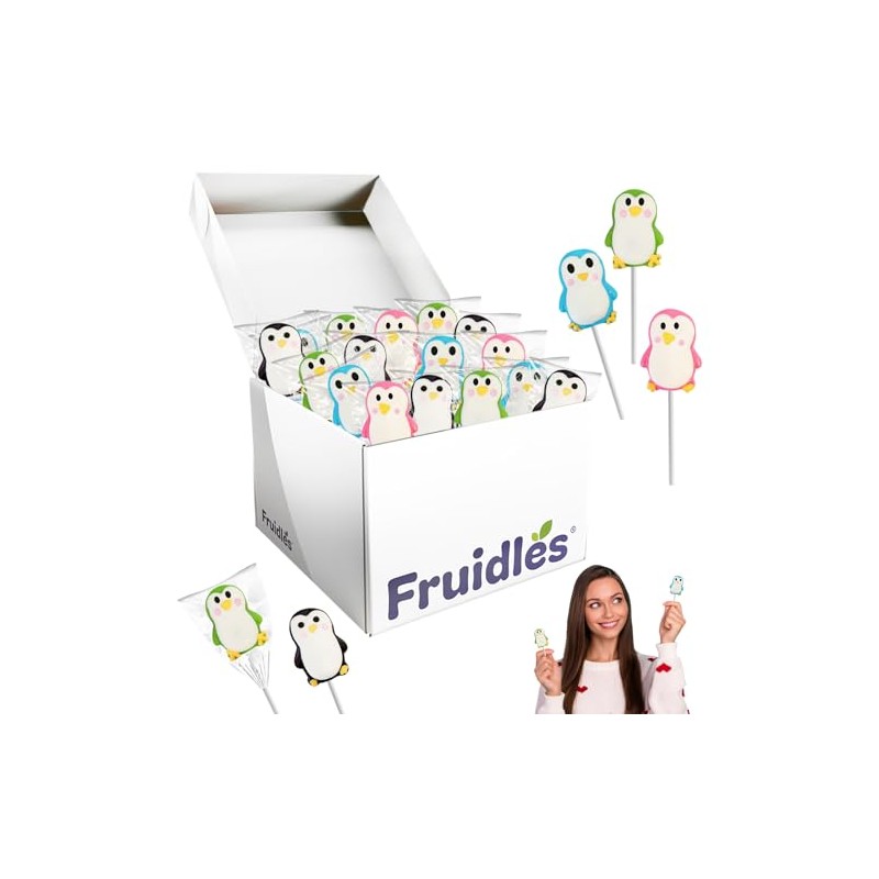 Fruidles Penguin Lollipops and Candy Rings Suckers, Fat-Free, Individually Wrapped