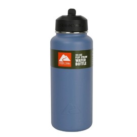Ozark Trail 32oz Silver Insulated Stainless Steel Wide Mouth Water Bottle, Loop Handle, Flip Lid tumbler  cup - Color: Indigo Blue